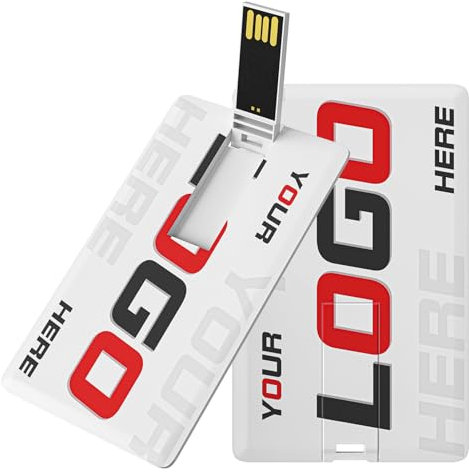 ABLAZE Memoria USB personalizada, 128 MB/512 MB/1GB/2GB/4GB/8GB/16GB/32GB, forma de tarjeta bancaria, USB Stick personalizado, 100 unidades, imágenes impresas, logotipo, texto