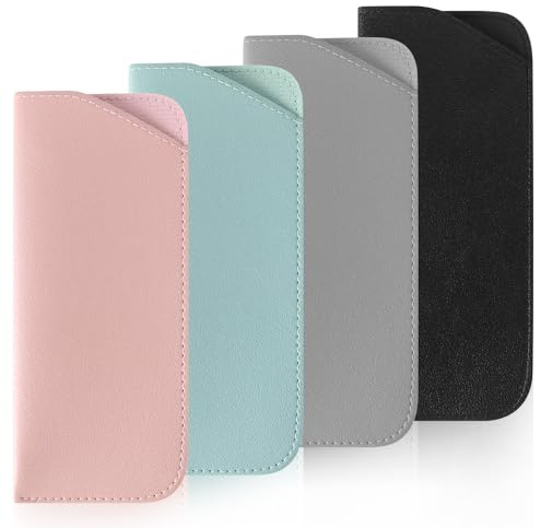 TIECHI 4 Pcs Slim Glasses Case, Leather Glasses Pouch Soft Glasses Case, Anti-Scratch Sunglasses Case for Women Men Kids