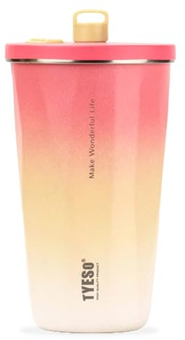 TYESO Travel Coffee Mug Tumbler with Lid and Retractable Straw | Insulated Stainless Steel Cold Brew Iced Coffee Cup Thermos | Gifts for Women Men Him Her | Voyager Collection | 20oz (Pink Gradient)