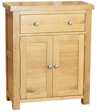 GROFurniture Solid Oak Sideboard, Oak Sideboard Storage Cabinet, Solid Cabinet for Hallway or Living Room, Wooden Storage Unit or Wooden Shoe Organizer, Ready Assembled Cabinet (Lacquered Finish)