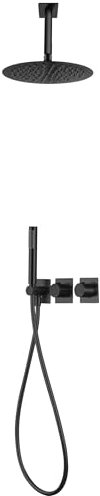 MICE - Conjunto de ducha termostático empotrado con rociador a pared - Griferia termostatica de baño - Conjunto de ducha empotrada - Duchas de diseño (Negro Mate)