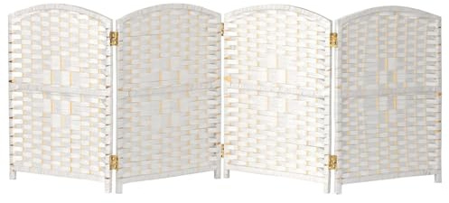 QINGYAN Short Folding Screen, 4/5/6 Panel Freestanding Partition, Separator For Bedroom, Rattan Room Divider(White,80X40CM-4PCS)