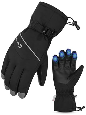 KUTOOK Skihandschuhe Herren Damen Warm Wasserdicht mit TPU-Schutz Winddicht Touchscreen Anti-Verlust-Band Verstellbarer Bund Reflektierende Snowboard Handschuhe Winter