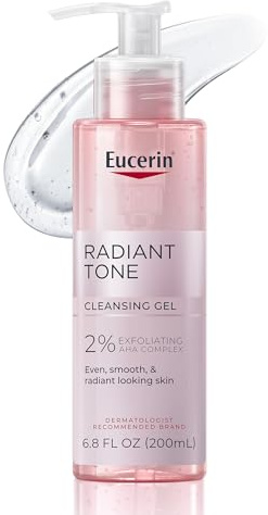Eucerin Radiant Tone Face Cleanser Gel with 2% Exfoliating AHA Complex, Gentle Face Wash Improves Skin Clarity and Boosts Radiance, All Skin Types, 6.8 Fl Oz Bottle