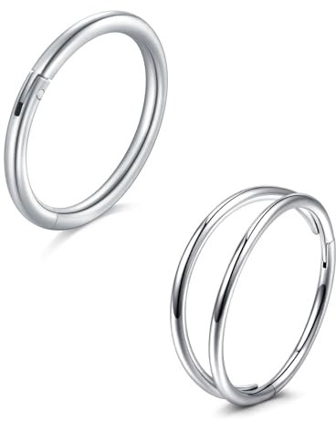 LAURITAMI 2 Stück Nasenpiercing Ring Chirurgenstahl 20G Dünn Doppelter Nasenpiercing Ring Silber, Septum Clicker Ring, 10mm Helix Conch Knorpel Tragus Nasenpiercing Schmuck