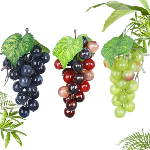 Norhogo 3 Stück Künstliche Gefälschte Trauben, weintrauben deko | kunststoff weintrauben, Gefälschte Trauben, Gummi Trauben Deko, Weinrebe für Hochzeitsdeko, Schaufenster, Küche, Hotel