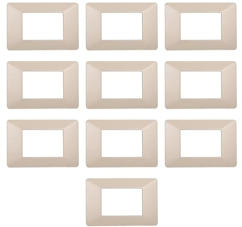 CONFEZIONE DA 10 PLACCHE IN TECNOPOLIMERO, COMPATIBILE CON VIMAR PLANA, 3 MODULI/POSTI, COLORE SABBIA, ALTA QUALITA', DESIGN ELEGANTE E MODERNO, PER INTERRUTTORI/PRESE, SERIE CIVILE