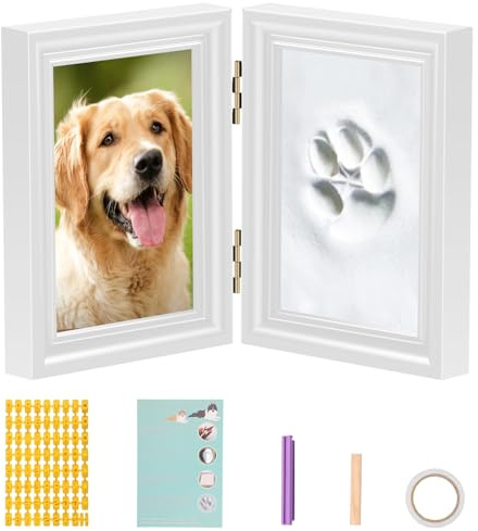 harupink Pfotenabdruck Set Hund oder Katze,Holz Bilderrahmen,DIY Kosenamef,Fussabdruck Set,für Wanddekoratio,Schaffen Sie wertvolle Erinnerungen (White)