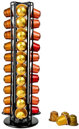 Wrobic Kapselhalter Espresso für Nespresso-Kaffeepads Kapseln Kapselständer drehbarer Gerader Halter für 40 OriginalLine Kapseln (Schwarz Espresso Kapselhalter)
