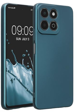 kwmobile Handyhülle für Honor 200 Smart 5G / X7C 4G Hülle - weiche Silikon Case metallisch schimmernd - Schutzhülle Cover - Metallic Karibikblau