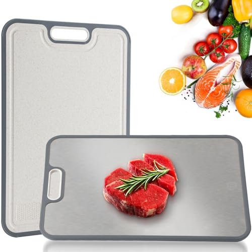 CHDEXU Titanium Chopping Board for Kitchen, Double Sided Cutting Board for Meat Vegetables Fruit, 38.5x26.5cm Large Titanium Cutting Board with Handle Easy to Clean