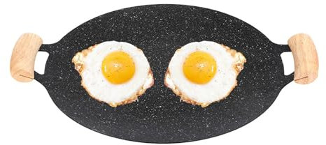 Padella teppanyaki | Padella rotonda coreana rivestita antiaderente con manici | Bistecchiera per barbecue multifunzione per carne, pancake, costolette