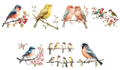 WADORN 7 Styles Oiseau Sur une Branche D'Arbre Autocollants en Vinyle, Autocollants en Vinyle Imperméables et Auto Adhésifs Oiseaux Volants Colorés pour Vitres Voitures Tasses Ordinateurs Portables