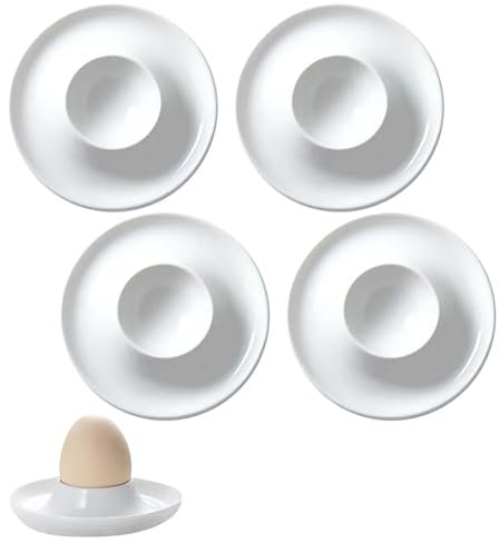 Coquetier Blanc – Coquetier en Plastique – Coquetier – Support pour œufs à la Coque – Empilable – Céramique – Rond – Adapté au Camping et à la Maison – Lot de 4 pièces