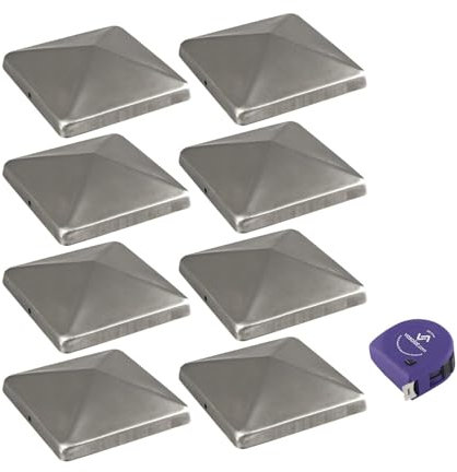 vasalat Pfostenkappe 10x10 cm - Pfosten Abdeckkappen - Pfostenabdeckung aus rostfreiem Edelstahl inklusive Schrauben - 8 Stück