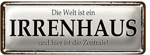 Lustiges Blechschild | Die Welt ist ein Irrenhaus | Dekoration für Zuhause | 10 x 27cm