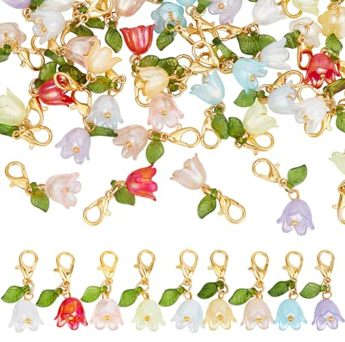 arricraft 36 Stück Blumen Maschenmarkierer Zum Häkeln Maschenmarkierer Aus Acryl Mit Karabinerverschluss 9 Stil Lilie Blumenanhänger Zum Stricken Weben Nähen Zubehör Quilten Basteln für armbänder
