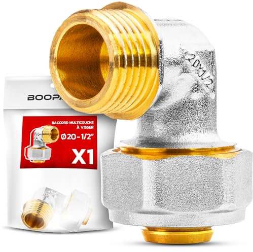 BOOPARTS – Coude Mâle à Visser Ø20–1/2 (15/21) | Raccord Multicouche Mâle pour Tuyaux PEX, PER et Composites | Raccord à 90° Étanche et Durable pour Plomberie et Chauffage