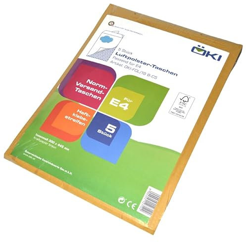 ÖKI Luftpolstertaschen - Luftpolsterumschläge inkl. Haftklebestreifen, 5 Stück, E4 Luftpolster-Taschen, Gepolsterte Briefumschläge,Versandtaschen, Braun