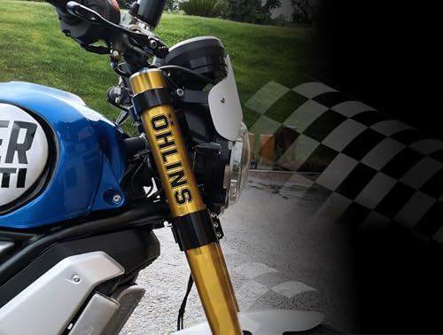 Lot de 2 autocollants pour suspension de fourches Worldcustom compatibles avec OHLINS Ducati Yamaha Suzuki Kawasaki (Jaune)