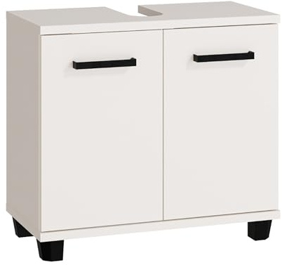 Forte VERIS Waschbeckenunterschrank 70, moderner Badschrank, 2-türig, Kontrastgriffe und -Füße, Holzwerkstoff, Kaschmir Beige, 68,6 cm breit x 62 cm hoch x 34,8 cm tief