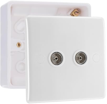 BG Electrical Double TV Aerial Socket with 32mm Surface Pattress Box, White Moulded, 861 & 891