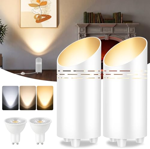 T-SUN LED Uplight Spot Bodenstrahler,2 Stück 6W Aluminium Bodenlampe Innen | 3000K/4000K/6000K, inkl. GU10 Lampe, Bodenleuchte mit Fußschalter zur Indirekte Beleuchtung für Pflanzen, Kunstwerken(Weiß)