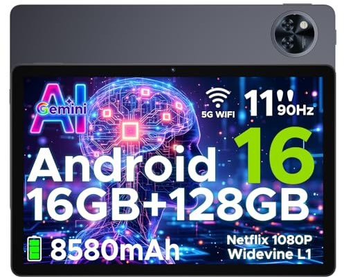 POPUX Android 16 Tablets, U11 11 Inch Tablet with Gemini AI,16GB RAM+128GB ROM (TF 2TB),8580mAh,Unisoc T7200,5G WiFi Android Tablets| Widevine L1 | Bluetooth 5.0 | 13MP+5MP | GPS | OTG