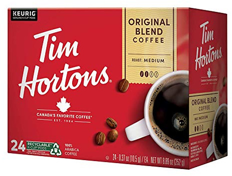 Tim Hortons Original Blend, Medium Roast Coffee, Single-Serve K-Cup Pods Compatible with Keurig Brewers, 24 Count(Pack of 1)(Packaging may vary)