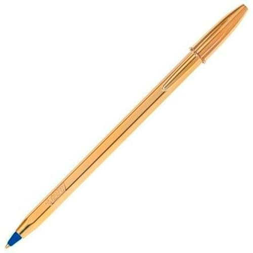 BIC 9213401 Cristal Shine, 20 Kugelschreiber, Edler Kuli in Gold, Mit blauer dokumentenechter Tinte, Ideal als Büroartikel
