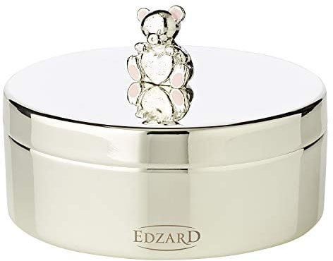 EDZARD Boîte à dents/boîte à bijoux/boîte à pilules Mama Ours, hauteur 4 cm, argent plaqué noble, résistant au ternissement