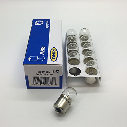 10 x Ring R207 R5W BA15S Car Light Bulb 207 12v 5w - Sidelight, Tail Light, Number Plate