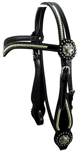 Thor Equine Kopfstück Miles Westerntrense mit Rohhaut und Concha, V-Shaped, Schwarz Cob