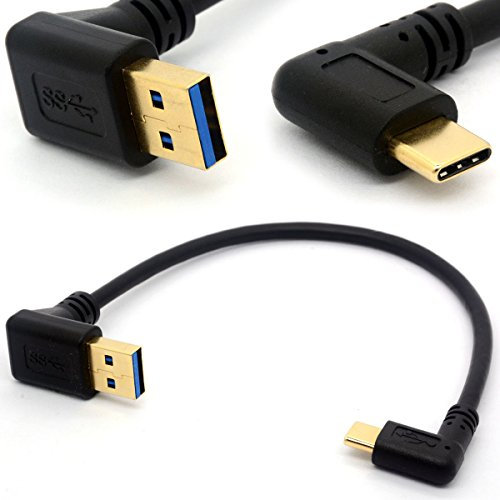 Gold Plated Angled USB C Cable Extension 90 Degree Type C to USB 3.0 Up Angle Male Converter Data Sync USB-C Adapter cord(90°Type C-USB A Right) (USB 3.0 Up)