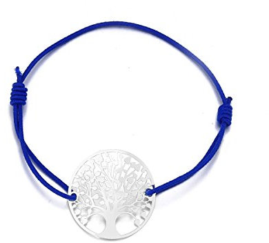 Bracelet Arbre de Vie pour Femme, Bracelet Strand Charm Bracelet Manchette Amitié Bracelet Or Argent Fille (Plaqué Argent avec Corde Bleue)