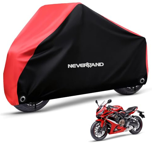 NEVERLAND Motorcycle Cover Waterproof Outdoor - Motorbike Scooter Covers Heavy Duty Medium with Lock-Holes, Bandage, Storage Bag Compatible with Harley Davidson Kawasaki Yamaha Honda Grom (Up to 116”)