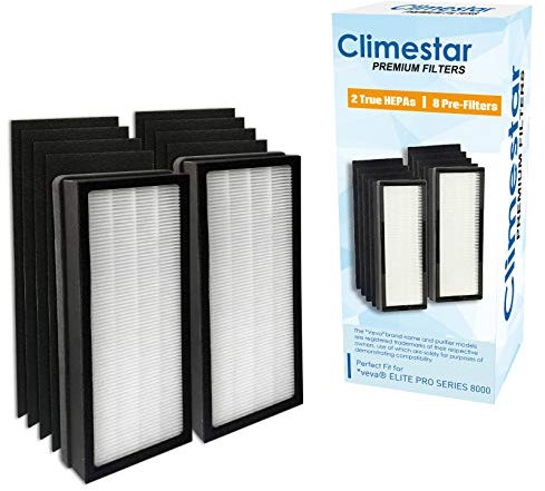 Climestar Compatible Filter Replacement for VEVA 8000 Elite Pro Series Air Purifier - 2 HEPA Filters and 8 Activated Carbon Pre-Filter Pack