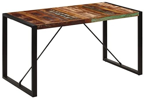 vidaXL Esstisch Retro Vintage Esszimmertisch Küchentisch Holztisch Speisetisch Tisch Massivholztisch 140x70x75cm Recyceltes Massivholz Eisenbeine