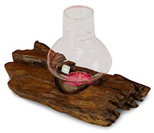 Wurzelholz Windlicht - Teak Windlicht - 20cm Windlicht in verschiedenen Größen für Terrasse Garten oder Wohnzimmer (Braun - Klein)