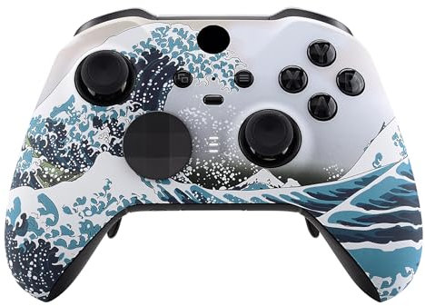 eXtremeRate Carcasa para Xbox One Elite Mando, Accesorios Reemplazables, Funda Protectora Placa Frontal con Anillos de Joystick para Xbox One Elite Series 2 Modelo 1797 - La Gran Ola