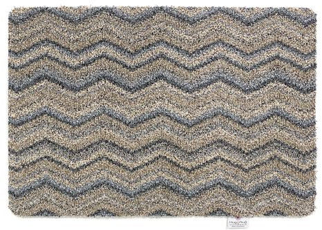 HUG RUG Washable Dirt Trapper Door Mat Kitchen Hallway Doorway, Made in the UK, Plains Ribbon Grey Zig Zag 65X150