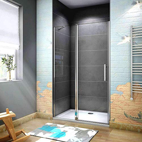 Porta Doccia Per Nicchia Apertura Battente Vetro Temperato Trasparente Anticalcare Con Barra Stabilizzatrice 80x195cm