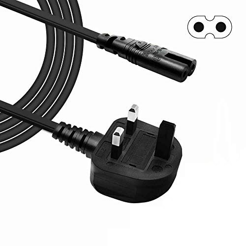 VYTAL Figure 8 Power Cable Lead 5m, 2-Pin IEC C7 UK Plug Power Cord, Non-Polarized - Compatible with Samsung, Philips, Toshiba, LG, Sony, Panasonic LED TV, Sky Box XBOX, PS3/4 PS5, Printers - Black