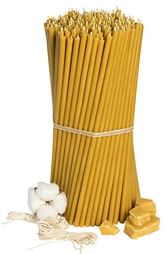 Diveevo Kirchliche Bienenwachskerzen №40-200 Stk. I hochwertige Ritualkerzen L-26,5 cm Ø-7,15 mm I 120 Min Brenndauer in honigelb I 2 kg dünne Griechische Kerzen tropf- & rauchfrei