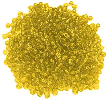 (3 mm/Gelb) Rocallies Glasperlen - Bastelperlen aus Glas - 25 Farben mit Loch Perlen zum Basteln auffädeln Armbänder Traumfänger bunt Set DIY kleine große Kinder Bastelperlen Schmuck