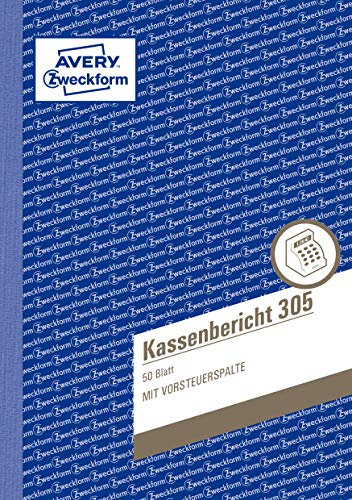 AVERY Zweckform 305 Kassenbericht (A5, mikroperforiert, von Rechtsexperten geprüft, für Deutschland und Österreich zur ordnungsgemäßen, kostengünstigen Buchführung, 50 Blatt) 20er Pack