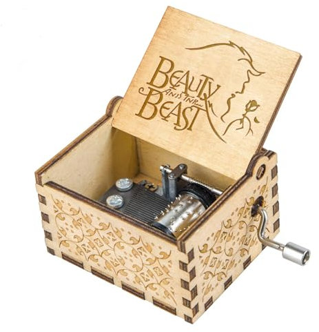 Muzero Spieluhr Die Schöne und das Biest, Valentinstag, Weihnachten, Geburtstag, Jahrestag, Holzgeschenk für Frau, Freundin, Ehemann, Freund, Mädchen, Handkurbel, Geschenk