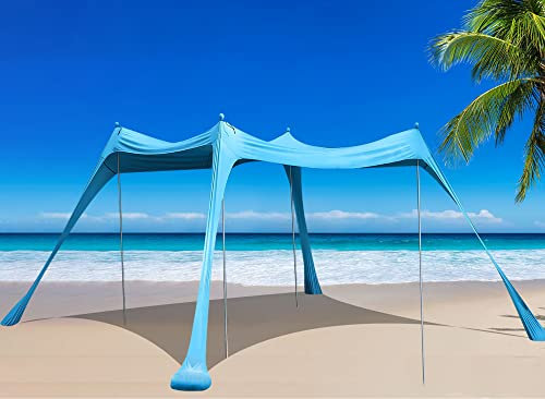 BOTINDO Tenda da spiaggia per famiglie, tenda da sole pop up grande, tenda da spiaggia a 4 pali con borsa per il trasporto portatile, parasole per esterni, per pesca, cortile, campeggio (turchese, 3 x