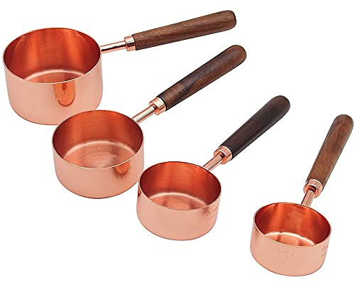 ANCLLO Stainless Steel Measuring Cups Set with Walnut Handle for Measuring Baking Set of 4 Rose Gold (Large)
