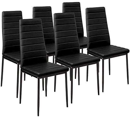 Lot de 6 chaises de Salle a Manger, Siege Rembourre Epais (Noir-6-A)
